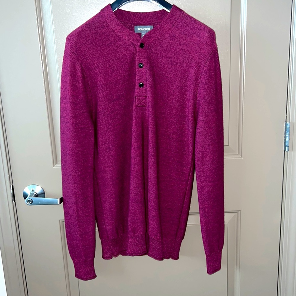 Bonobos slim fit Merino Henley Heather Scarlet size M